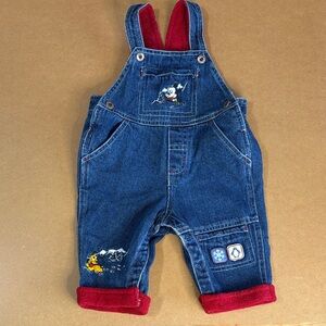 Vintage Disney Mickey Pluto Embroidered Denim Overalls Baby 6-9M Fleece Cottage